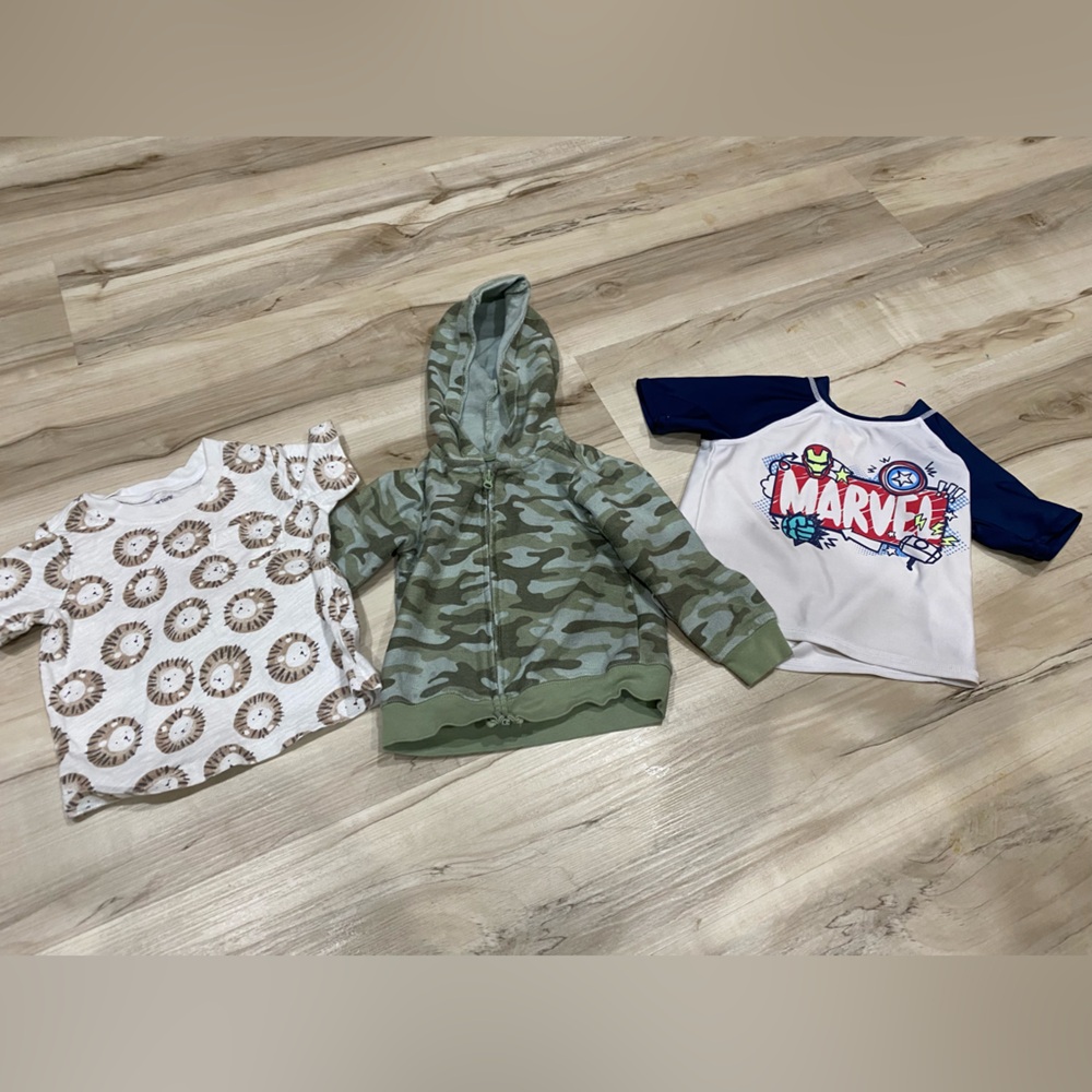 18M Toddler Boy Clothing Bundle Hoodie Shirt Marvel Swim Top Lot of 3